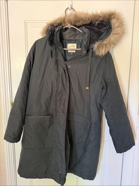 Universal thread Women's Dark Green Hooded Parka with Faux Fur Trim